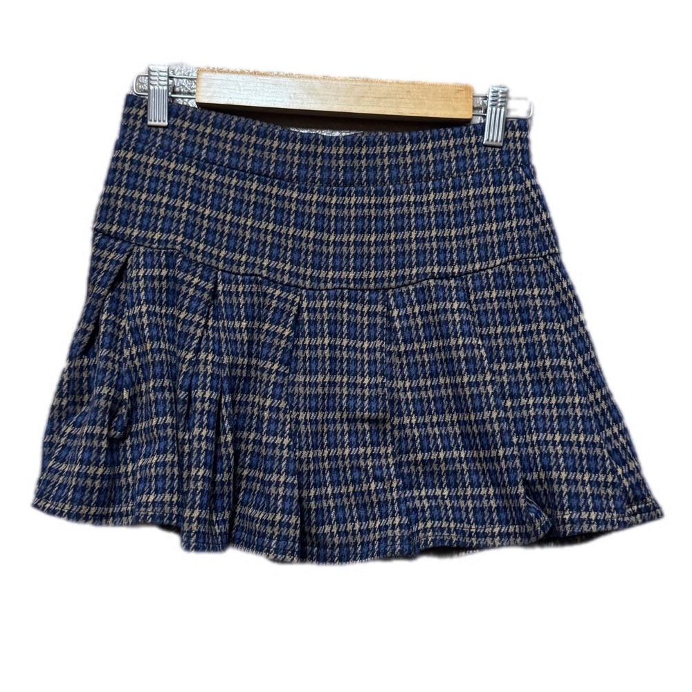 American Eagle Skort Womens XS Blue Plaid Excellent Pleated Mini Skirt Shorts